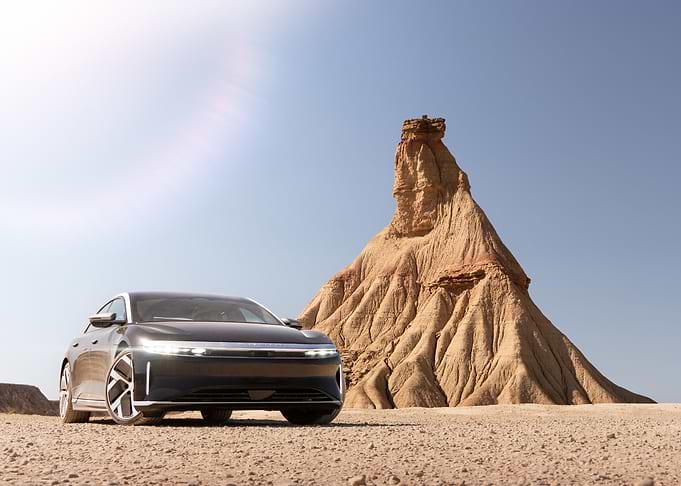 Lucid Air in Desert Landscape