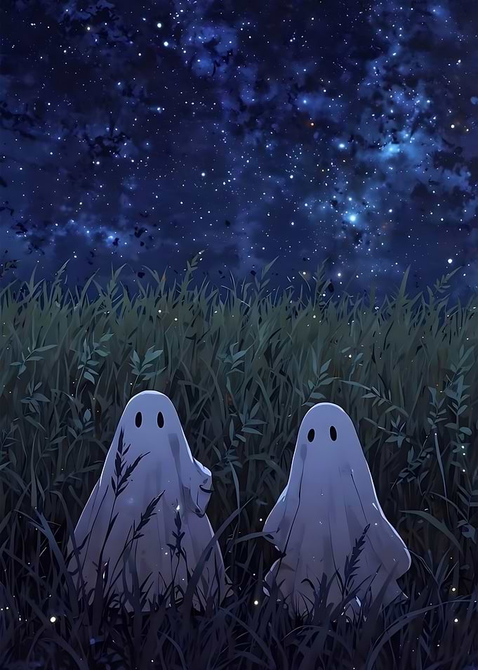 Two Ghosts in a Field at Night