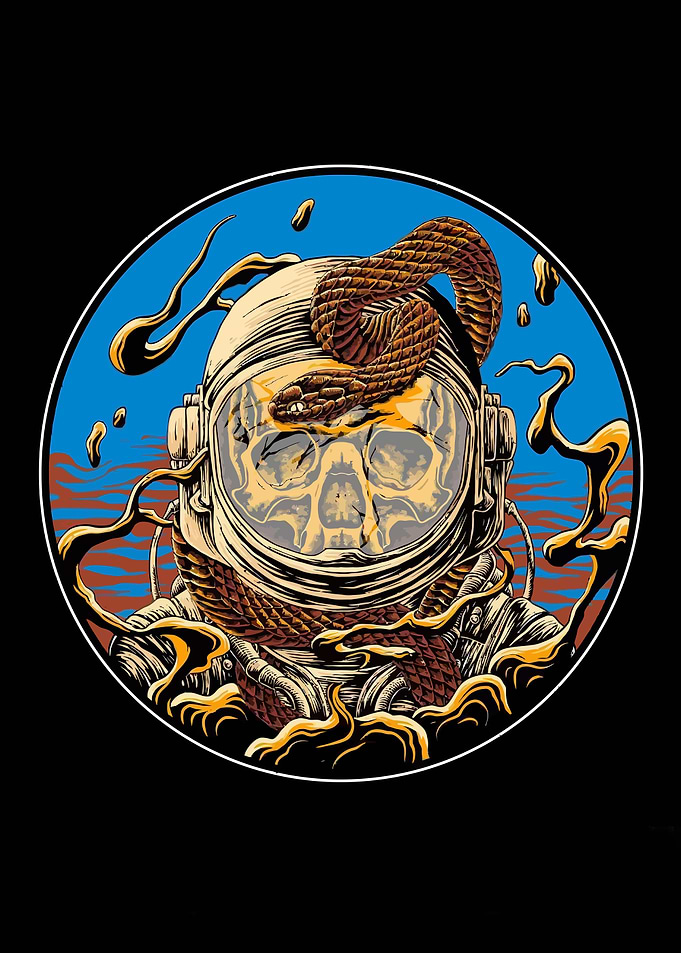 Astronaut Skull with Snake Illustration