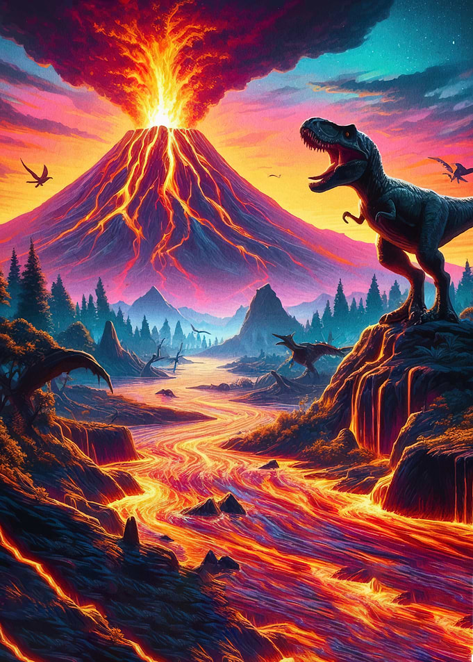 Volcano Eruption Dinosaurs Landscape