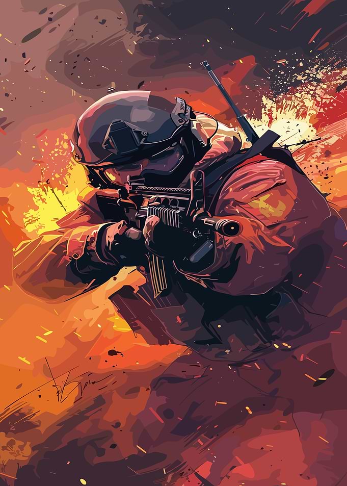 Soldier in Action, Digital Art