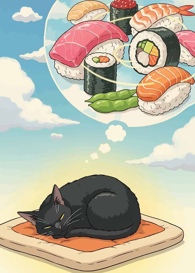 Cat Dreaming of Sushi