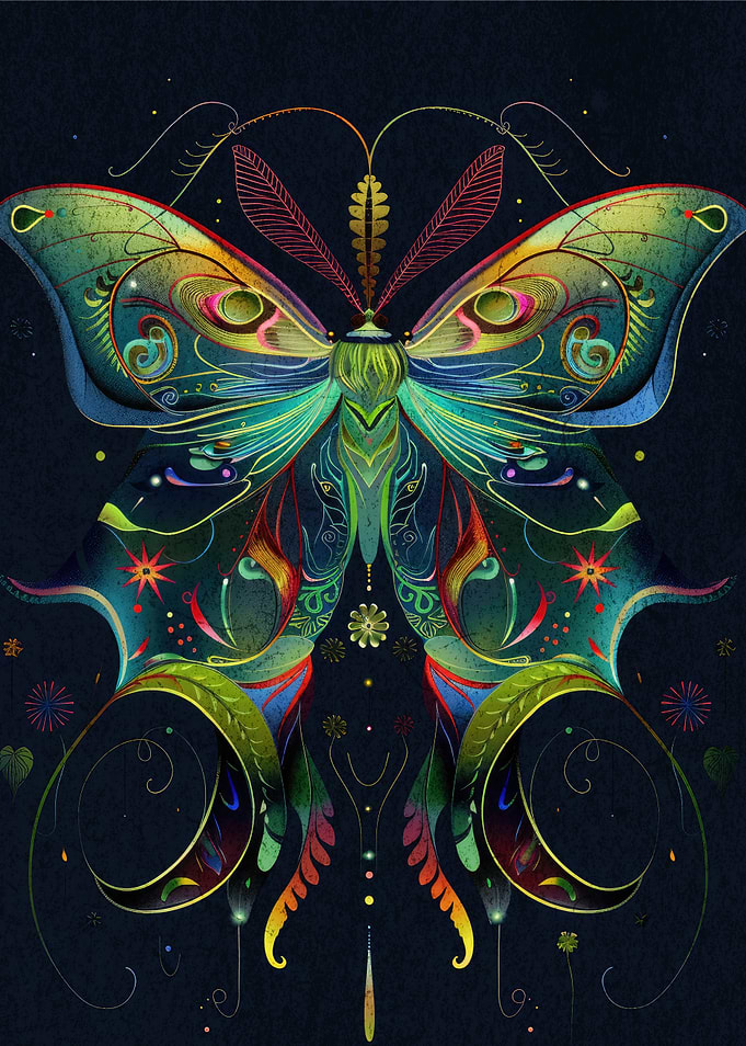 Art Nouveau Neon Butterfly on Dark