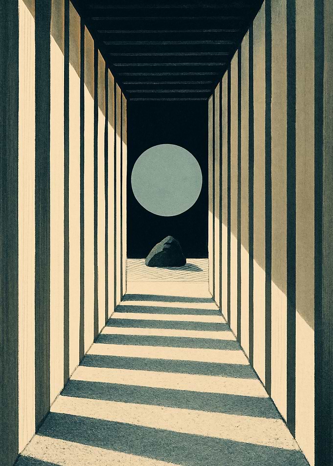 Zen Garden Hallway with Moon