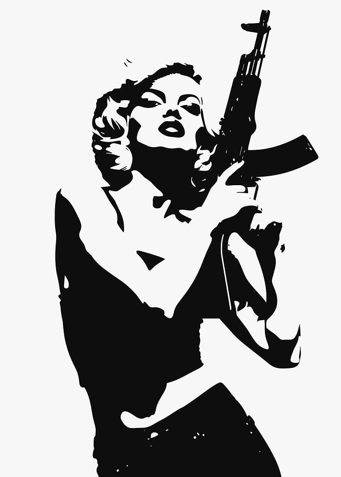 Marilyn Monroe with AK-47 Black and White