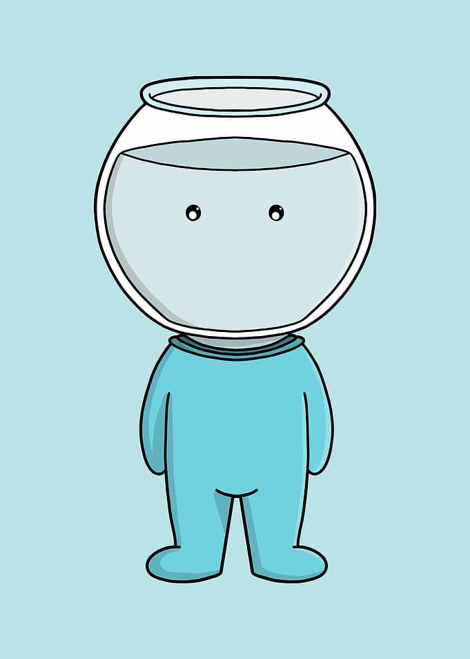 Cartoon Character with Fishbowl Head