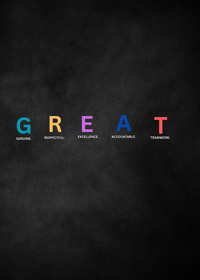 GREAT acronym on black background