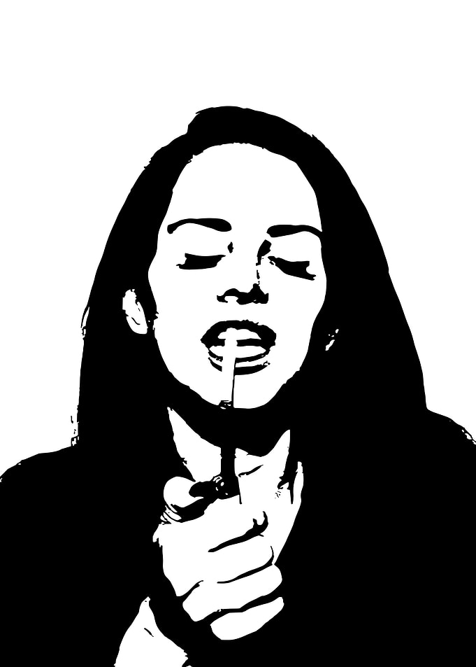 Black and White Portrait of Woman Smoking