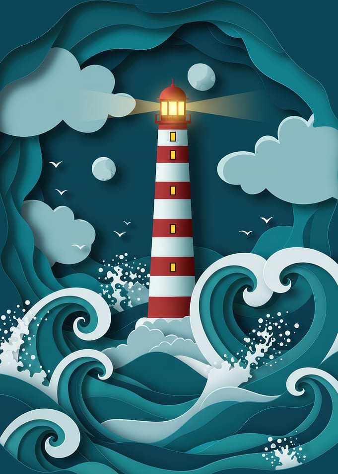 Lighthouse in Paper Cut Style