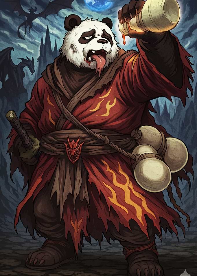 Drunken Panda Warrior Illustration