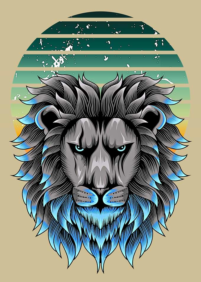 Lion Head with Retro Sunset
