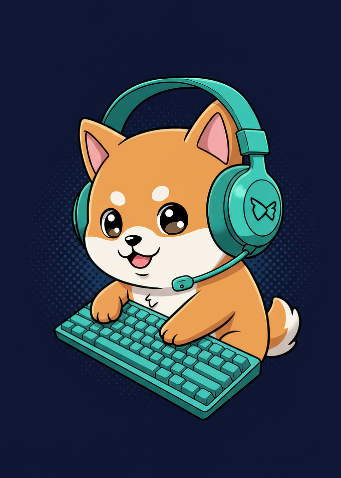 Cartoon Shiba Inu Gamer Illustration