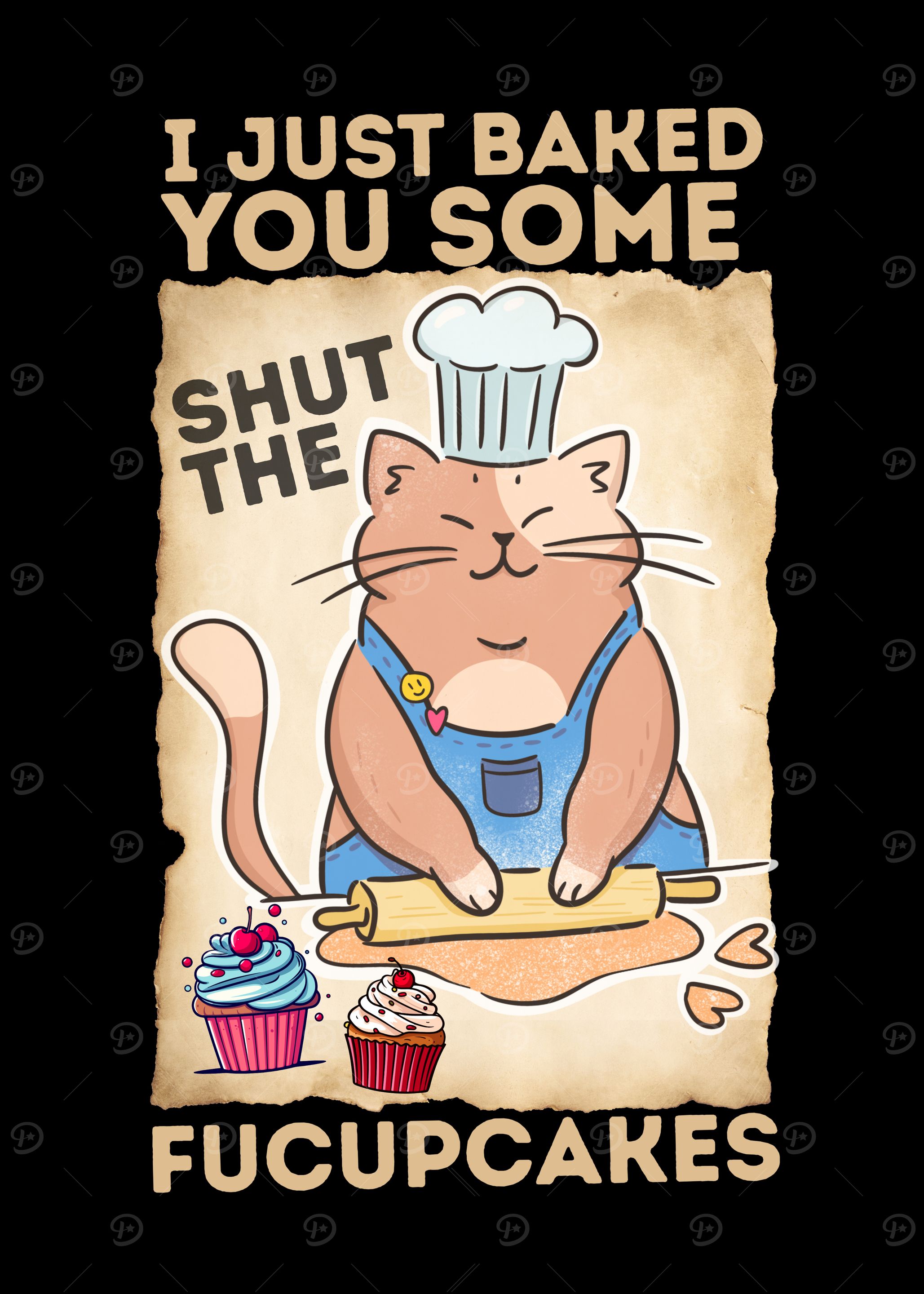 Funny Cat Baker 'Fucupcakes' Illustration