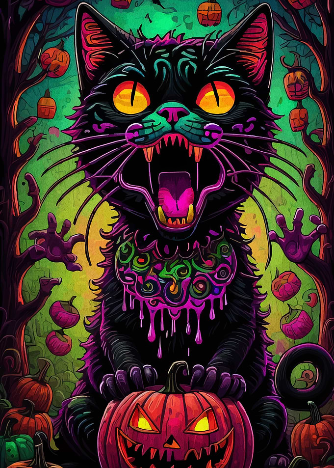 Halloween Cat with Pumpkin