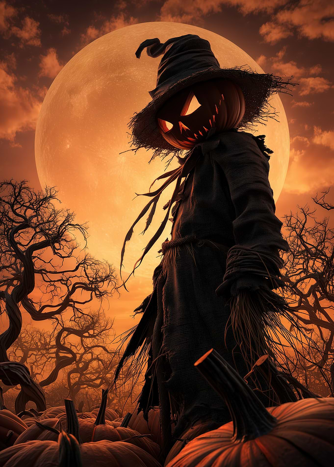 Halloween Scarecrow with Pumpkin Head