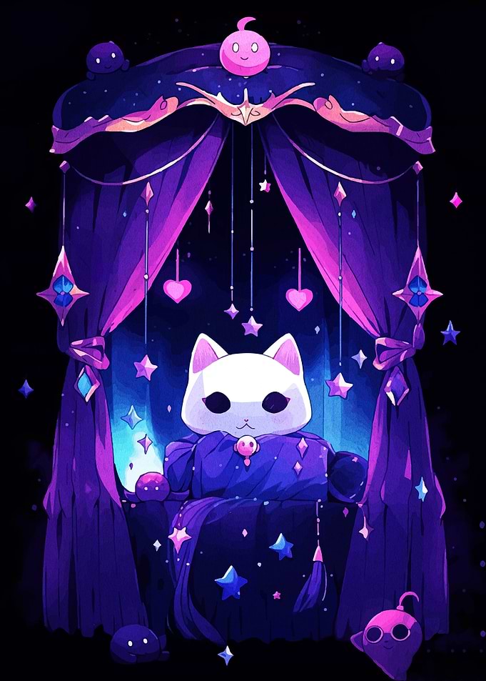 Cute Cat in Purple Fantasy Setting