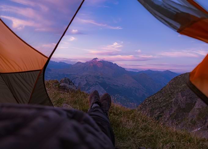 Camping in the Mountains at Sunset