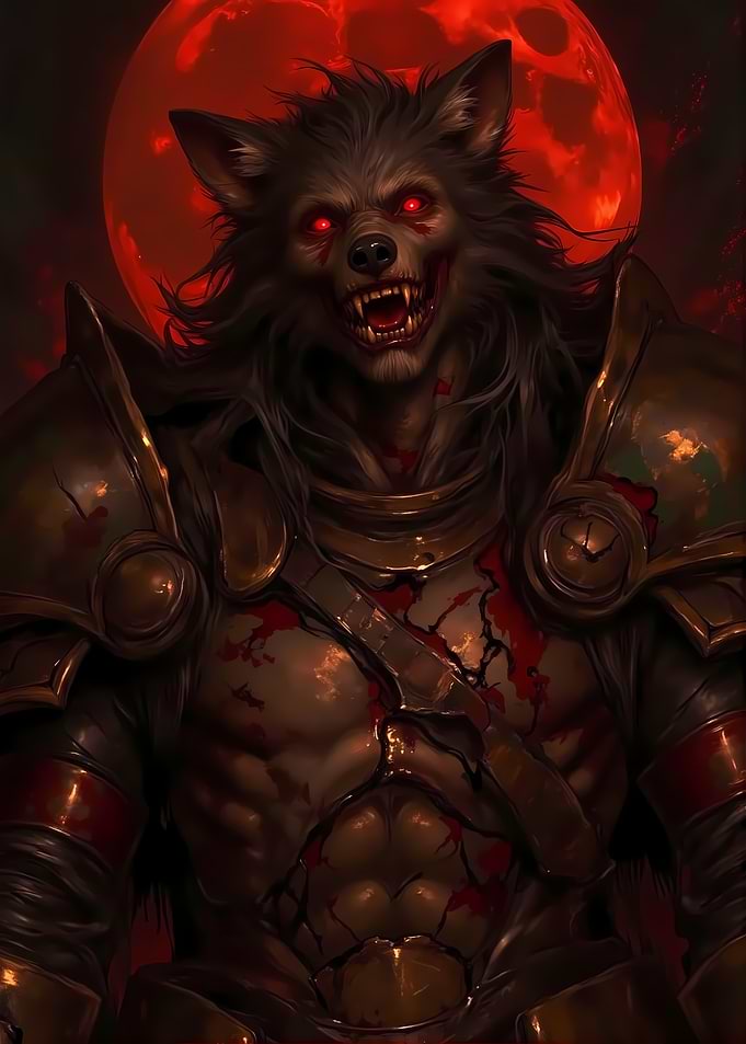 Armored Werewolf with Red Moon