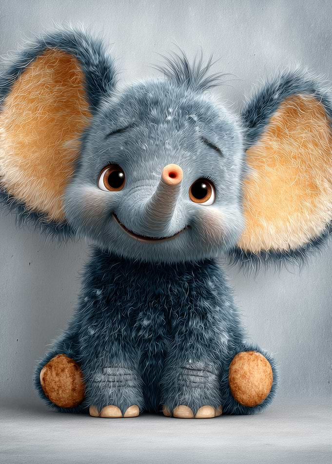 Cute Cartoon Elephant Portrait