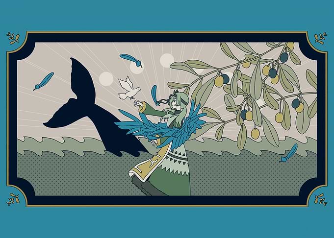 Whale Tail and Woman with Wings