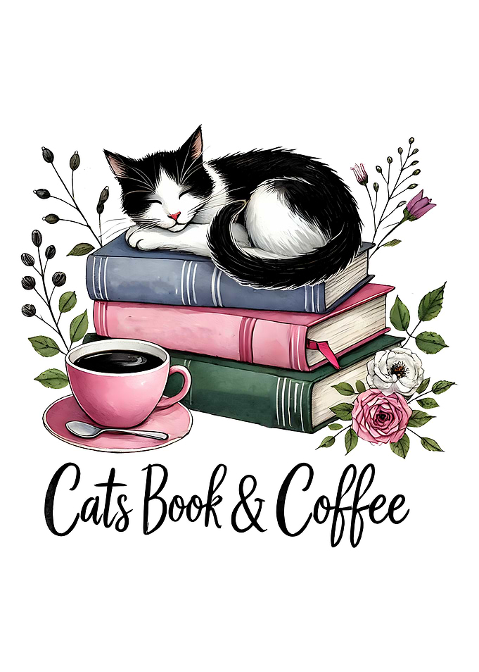 Cats, Books, and Coffee Illustration