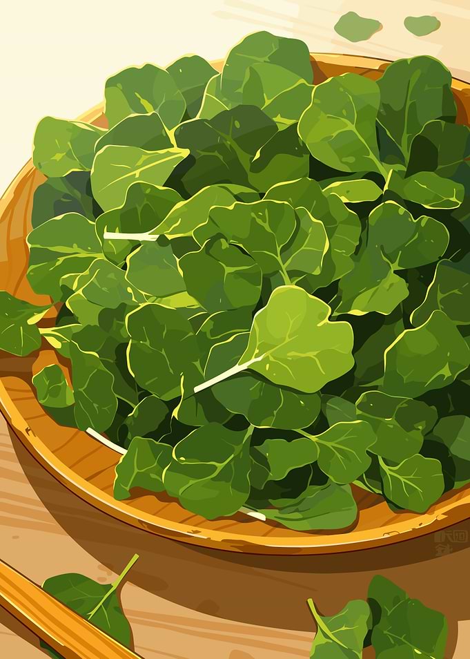 Fresh Green Salad in Wooden Bowl