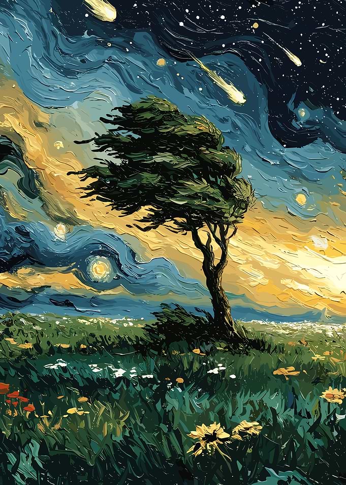 Starry Night Tree Landscape