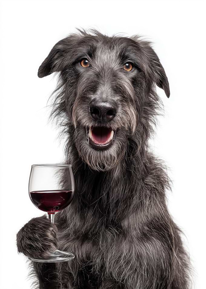 Scottish Deerhound dog with Wine Glass Portrait