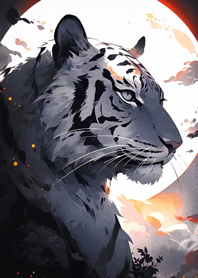 White Tiger with Moon Digital Art