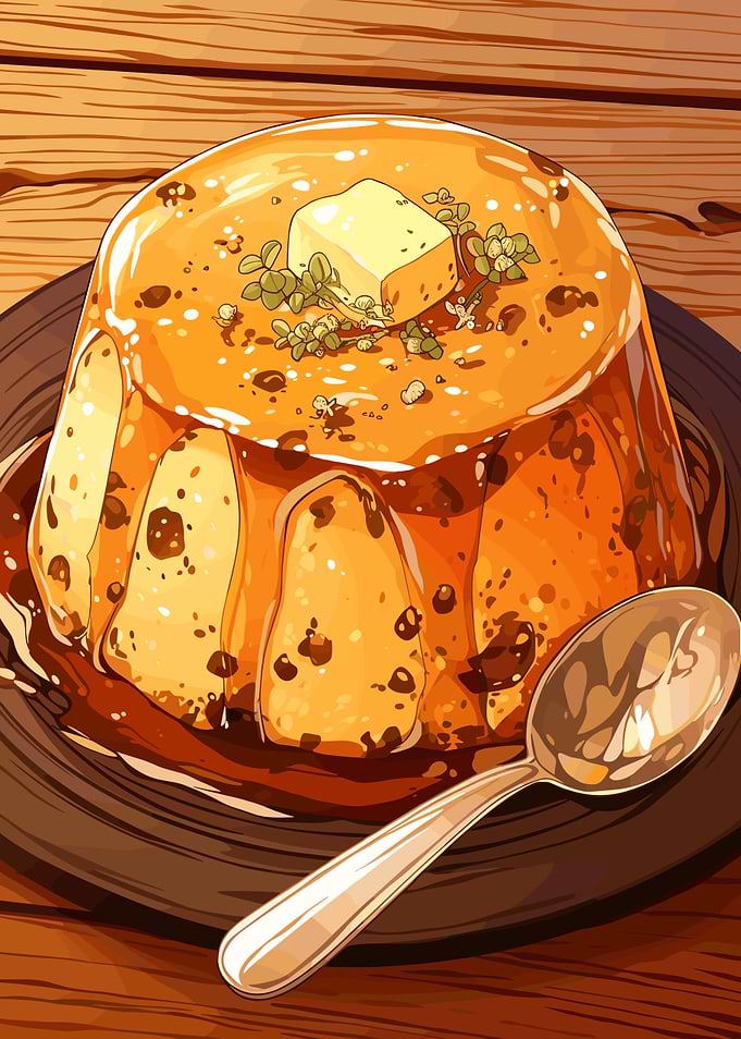 Pudding with Butter and Spoon