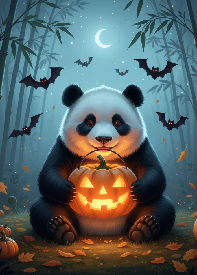 Halloween Panda with Pumpkin