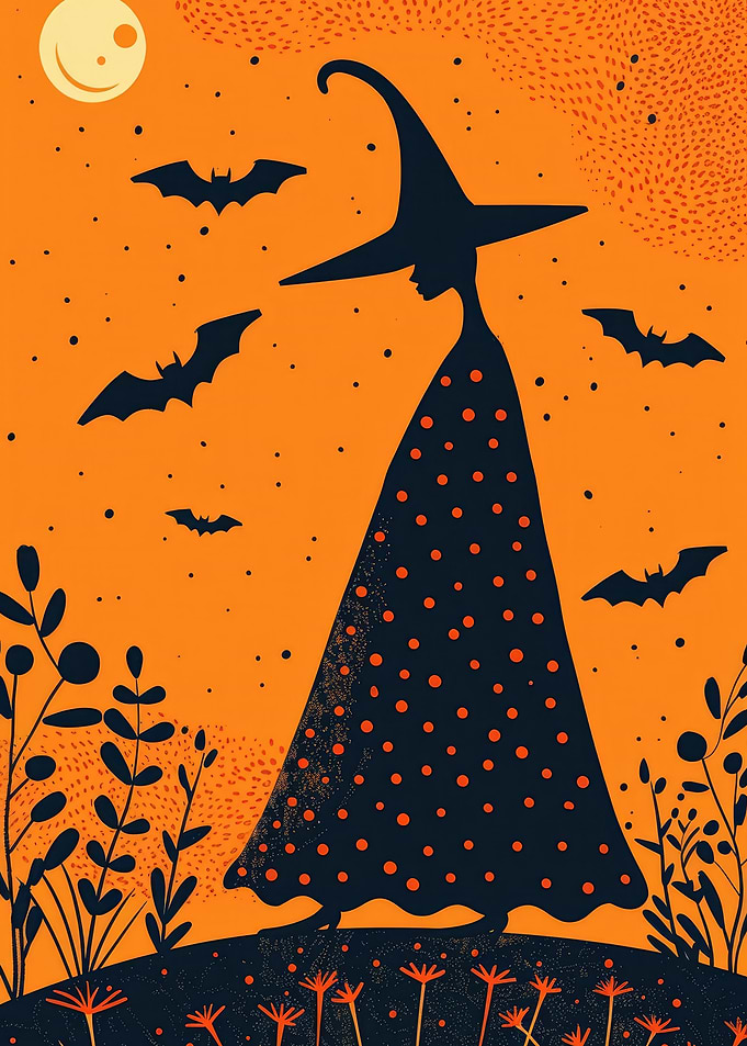 Halloween Witch Silhouette with Bats