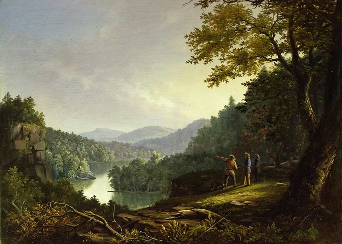 Landscape Painting with Figures Overlooking Lake