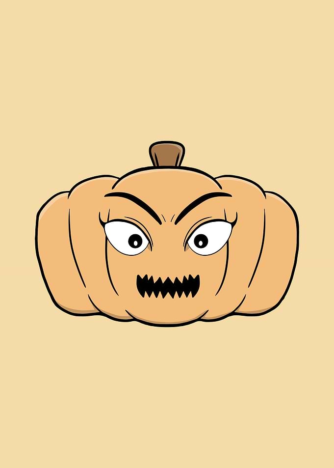 Cartoon Pumpkin with Angry Expression
