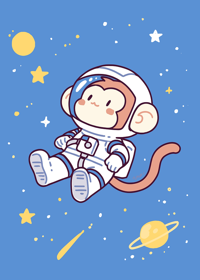 Monkey Astronaut in Space Cartoon