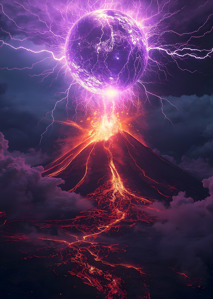 Volcano Eruption with Lightning Sphere