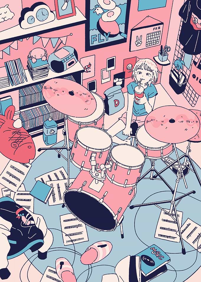 Pink Drum Set in a Room