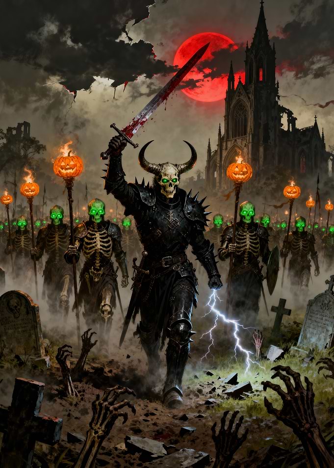 Halloween Undead Army in Graveyard