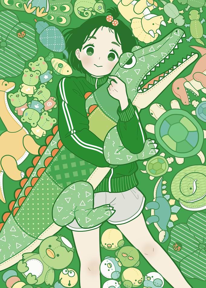 Girl with Stuffed Animals Illustration