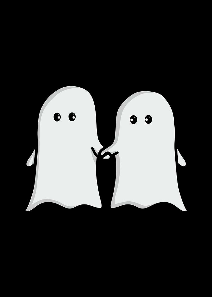 Two Cartoon Ghosts Holding Hands