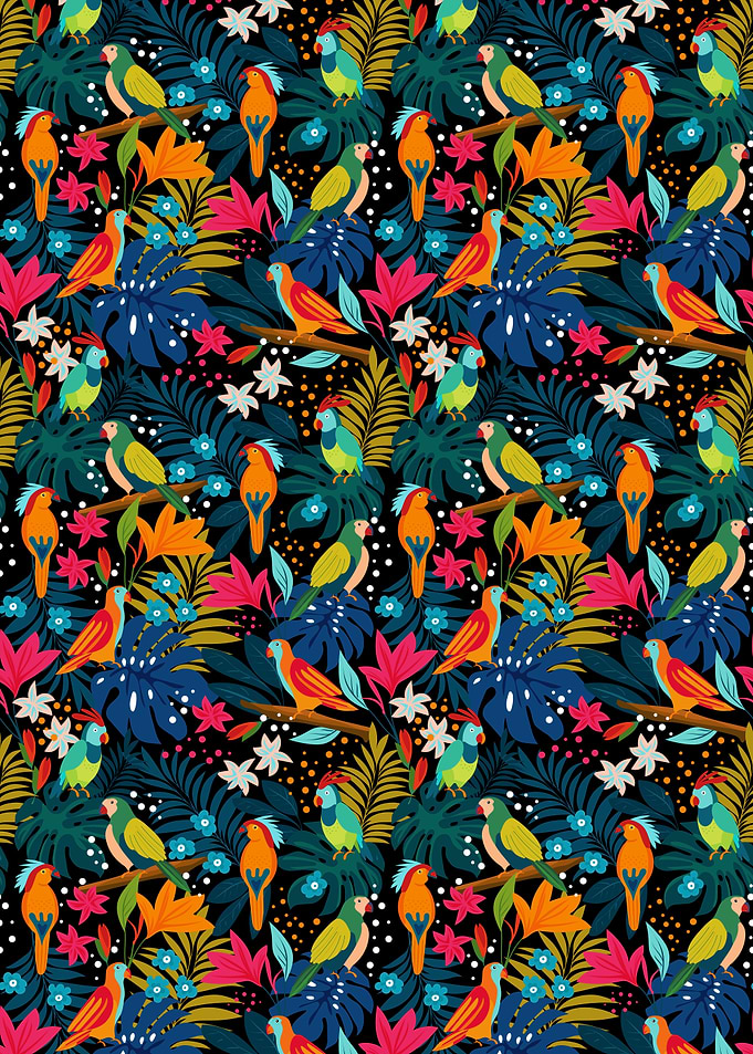Tropical Parrot and Floral Pattern