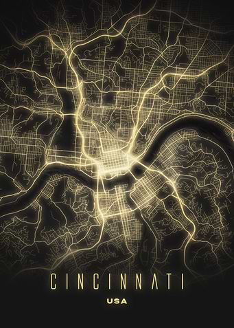 Minimalist Map of Cincinnati - Modern USA City Wall Art