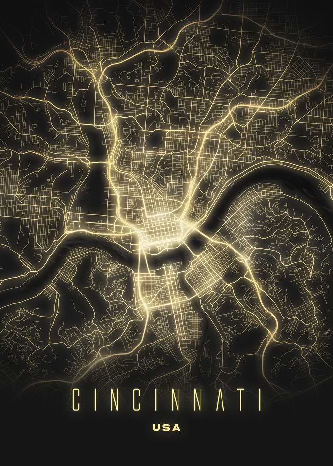 Minimalist Map of Cincinnati - Modern USA City Wall Art