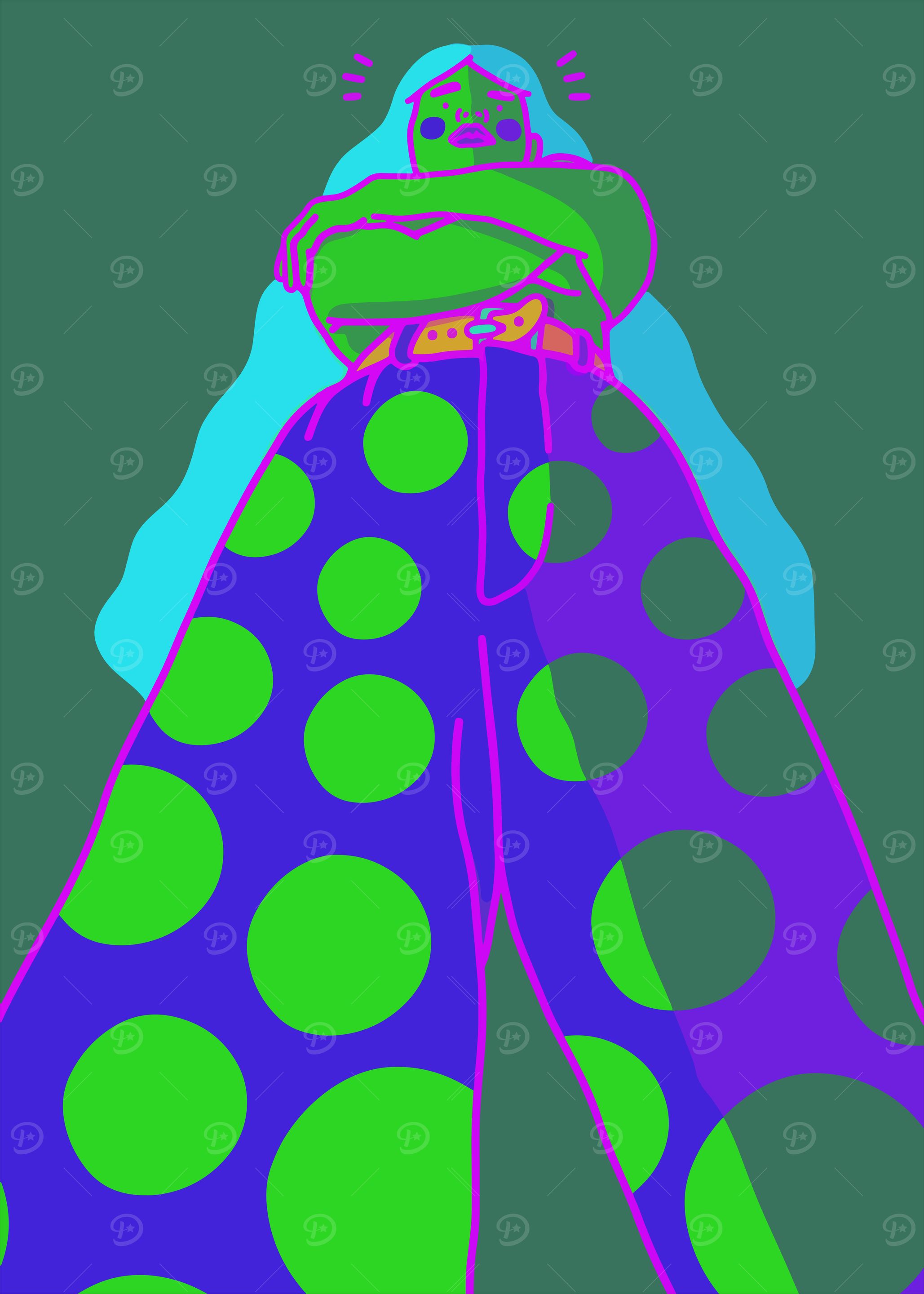 Colorful Cartoon Character with Polka Dots