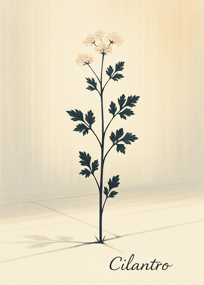 Cilantro botanical illustration on cream background