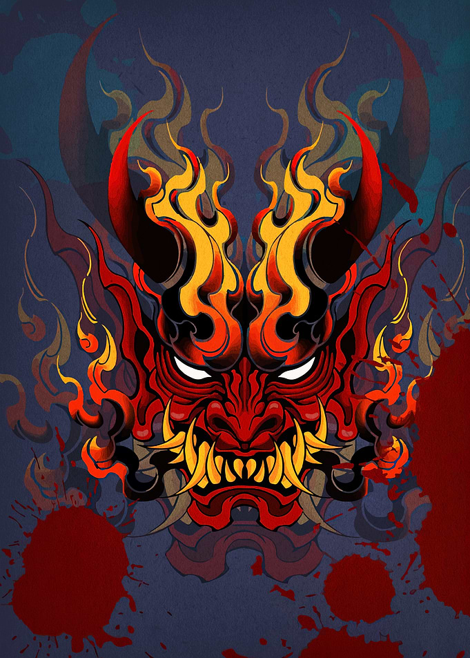 Fiery Oni Mask Illustration
