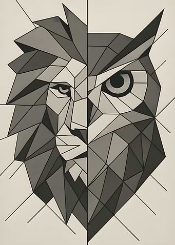 Geometric Lion and Owl Artwork