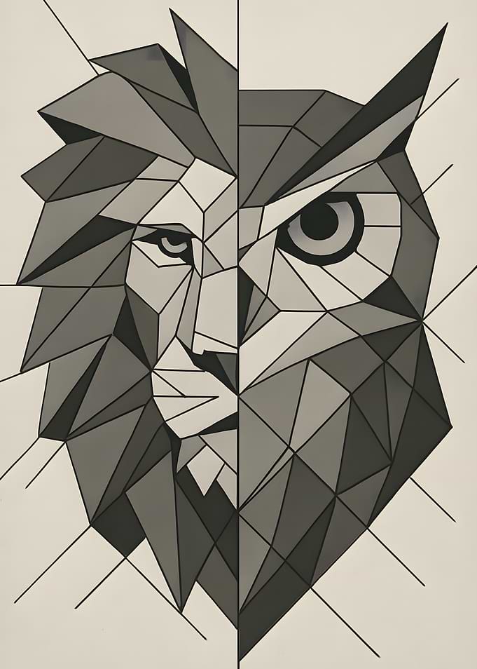 Geometric Lion and Owl Artwork