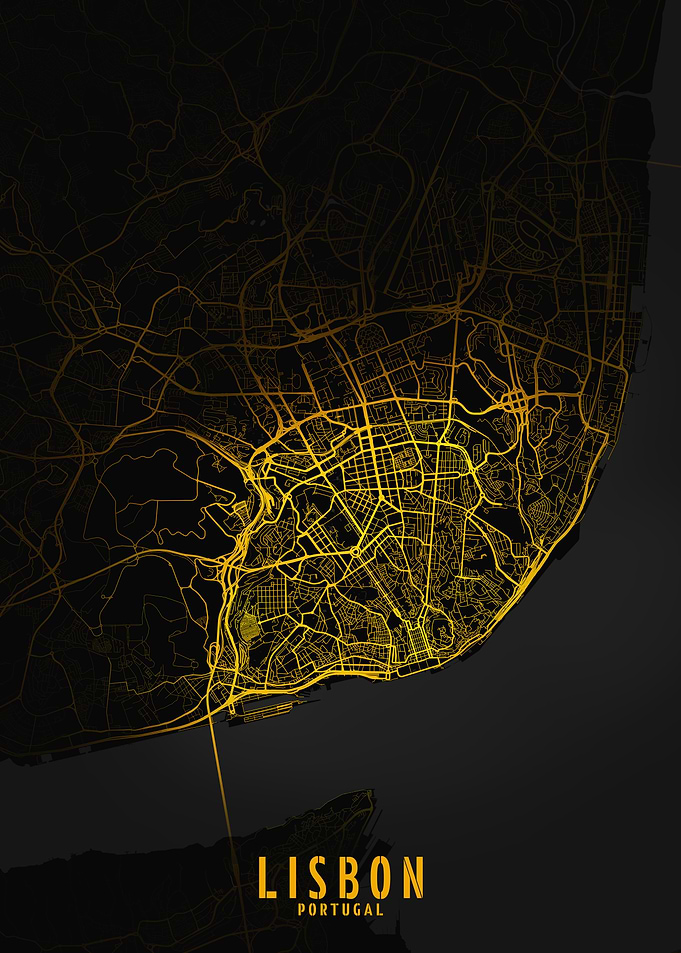 Golden Lisbon City Map