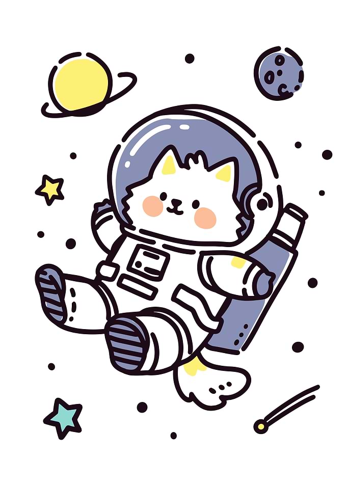 Cute Cat Astronaut in Space Cartoon